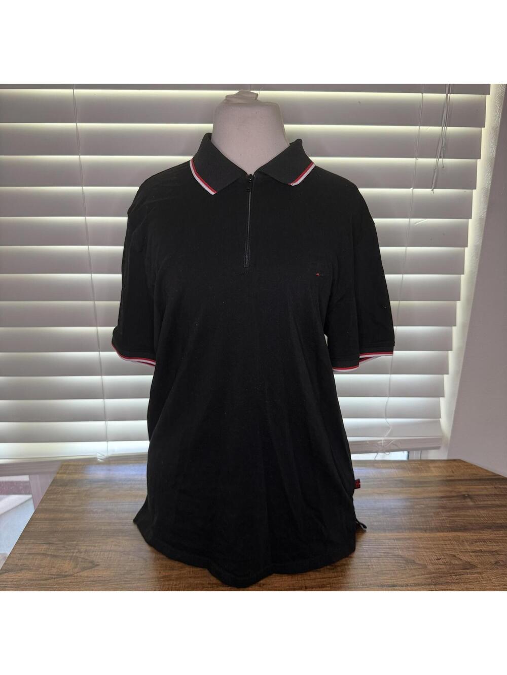Benjamin Black Polo Shirt with Red White Trim Size L